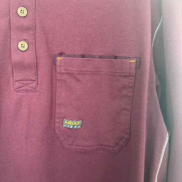 Ariat Rebar Long-Sleeve 3-Button Henley Work Shirt, Burgundy, Large, EUC - Picture 4 of 11